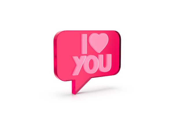 3d render of speech bubble with phrase I Love You with a heart on white background