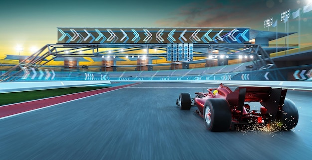 3D рендеринг спортивного гоночного автомобиля, быстрое вождение для достижения мечты чемпиона