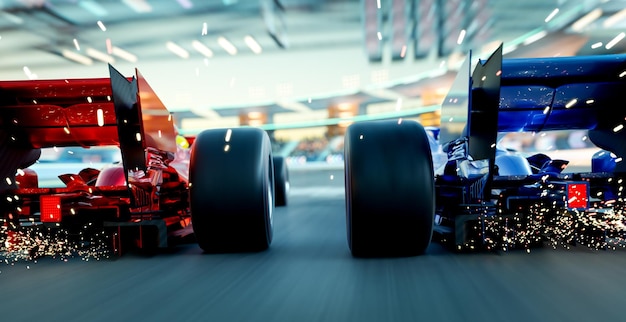 3D рендеринг спортивного гоночного автомобиля, быстрое вождение для достижения мечты чемпиона