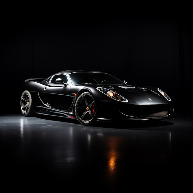 3D render of a sports concept car on black reflective background