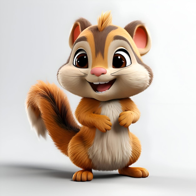 3D Render of a Squirrel cartoon character with a happy expression