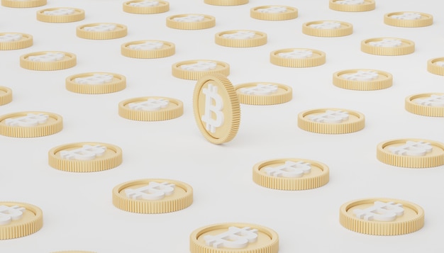 3d render of stack of bitcoins and gold in saving money for goal Concept