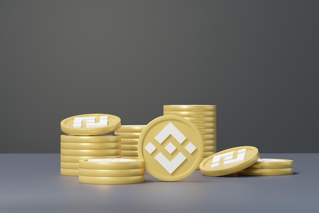 3d render stack of cryptocurrencies Binance coins or BNB. Cryptocurrency digital currency concept. New virtual money exchange in blockchain.