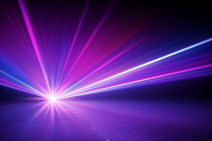Photo 3d render of stage lighting shining star rays with lens flare effect