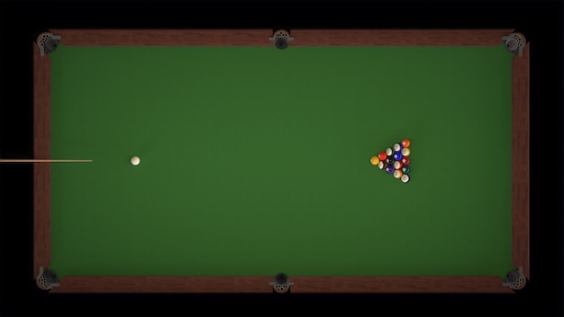 3d render Starting shot of a billiard game top views