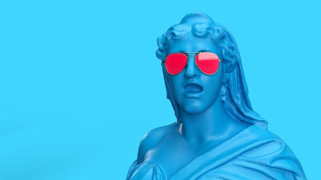 3D визуализация статуи женщины с открытым ртом в очках