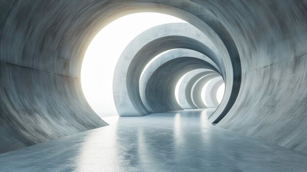 3d render style abstract art sci fi with polished concrete tunnel