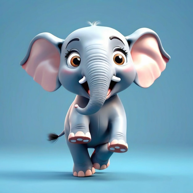 3d render style Cute cartoon style elephant fun and runing isolated blue background ai generative