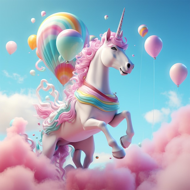 3D render style cute unicorn character image