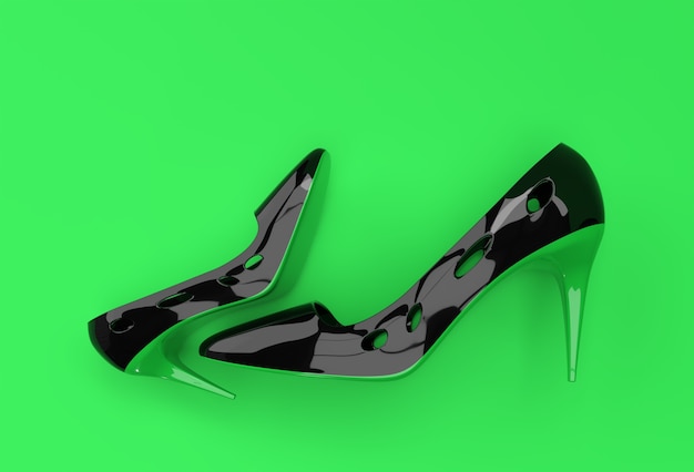 3D Render Stylish classic women's Shoes in high hills on a Color Background.