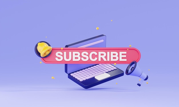 3d render subscription on the laptop for social media 3d subscribe background