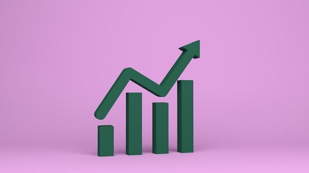 3d render Successful business bar graph chart with rising up arrow