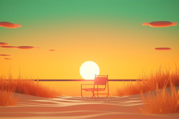 3D Render of a Summer Themed Background Landscape