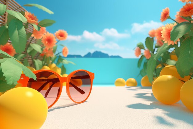 3D Render of a Summer Themed Background Landscape