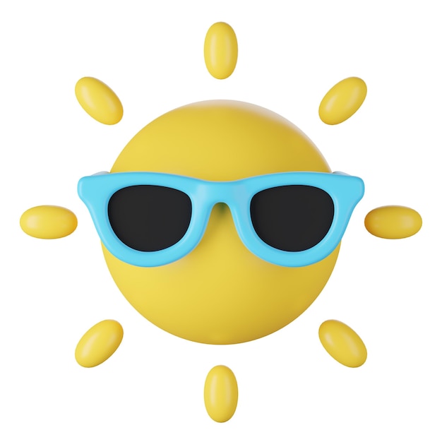 Photo 3d render of sun with sunglasses isolated on white clipping path