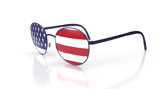 3d rendering occhiali da sole con bandiera americana nationaliti independence day 4 luglio sfondo