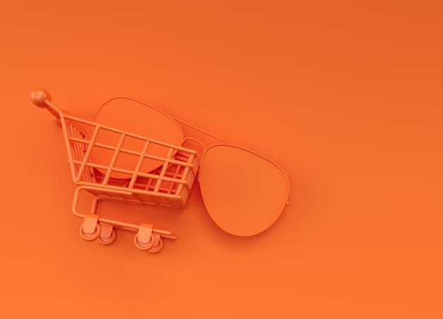 3D Render Sunglasses in the Shopping Cart illustration Design.