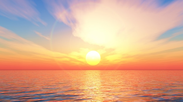 3D render of a sunset ocean landscape