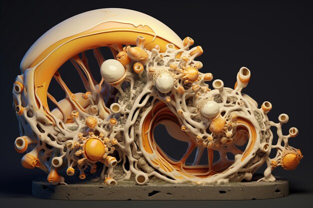 3D 렌더링 초현실적인 추상 자연과 기하학 융합 조각