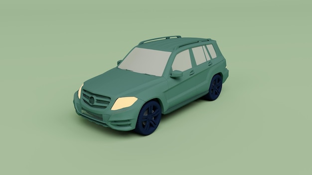 Foto rendering 3d di un'auto suv colore ciano verdastro illustrazione 3d isolata su colori pastello scena minima