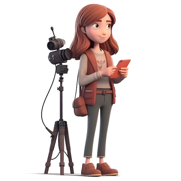 3D Render of a Teenage Girl with Smartphone and Camera