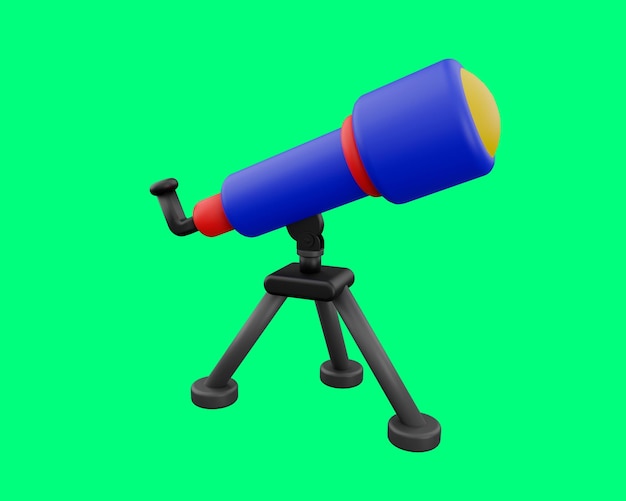 3d render of telescope icon, concept object to see the universe