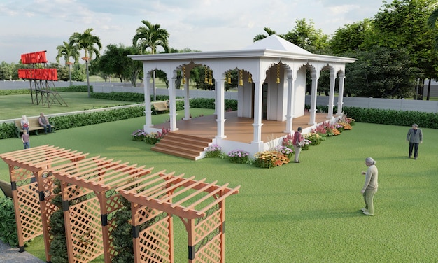 3D render of a temple in garden