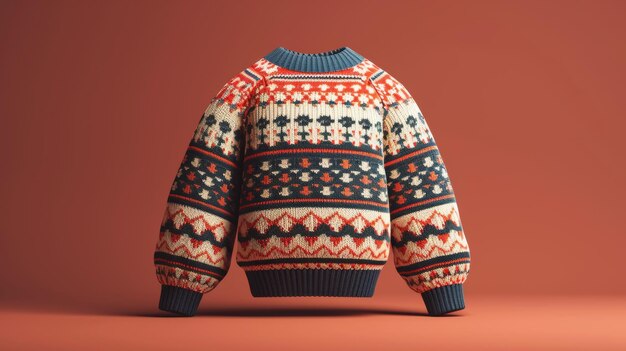 3D-рендер текстурированного вязаного свитера с геометрическим мотивом, сгенерированным ИИ
