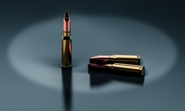 3d render of three cartridges for a machine gun Studio lighting The concept of military ammunition Sale of weapons