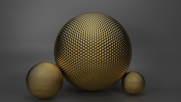 3d render three golden spheres