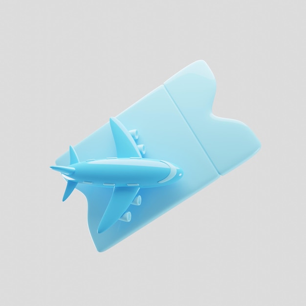 3d render ticket with flight plane icon 3d rendering illustration