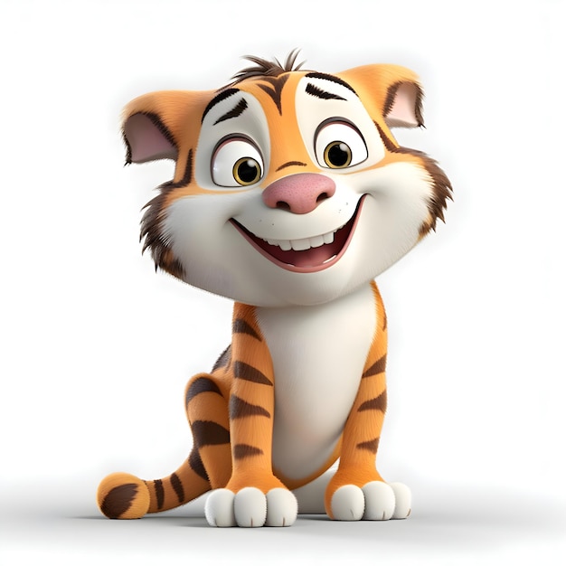 3D Render of a Tiger cartoon character with a white background