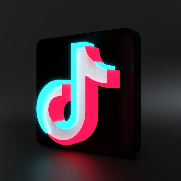 Foto 3d render tiktok-logo met donkere achtergrond