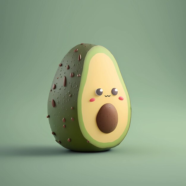 Foto rendering 3d del viso minuscolo e carino dell'avocado