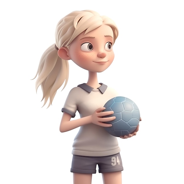 3D Render of a Toon Girl with a soccer ball