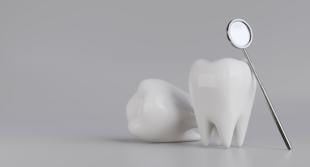 3d render of tooth and dental inspection mirror