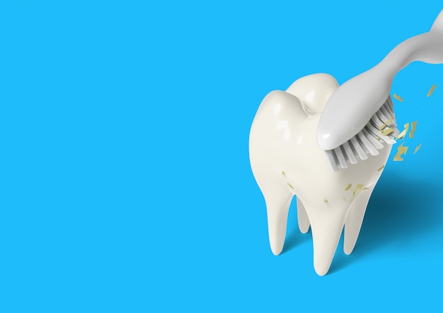 사진 3d 렌더링 칫솔 치아를 청소