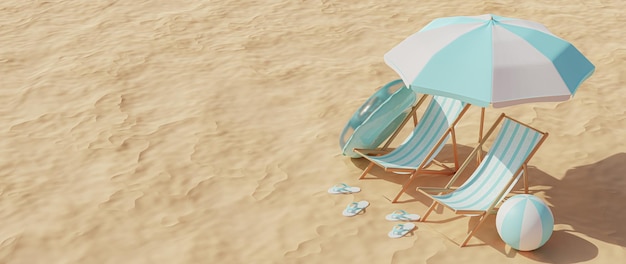 3D Render Top view of beach in summer holidays concept