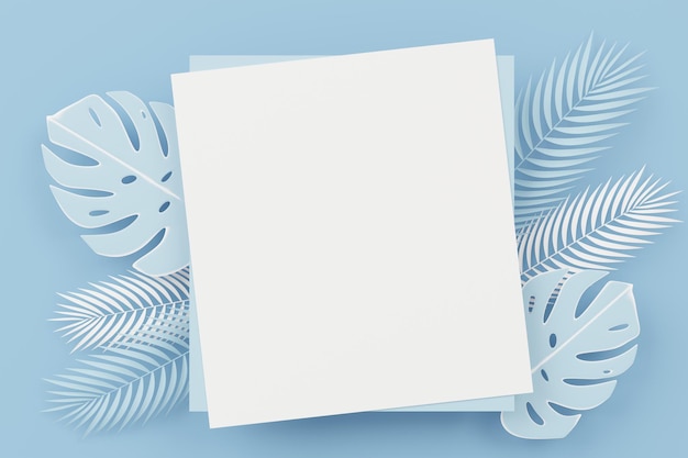 Фото 3d визуализация вид сверху белой пустой рамки для макета и демонстрации продуктов с сине-белой пастельной сценой. концепция творческой идеи.