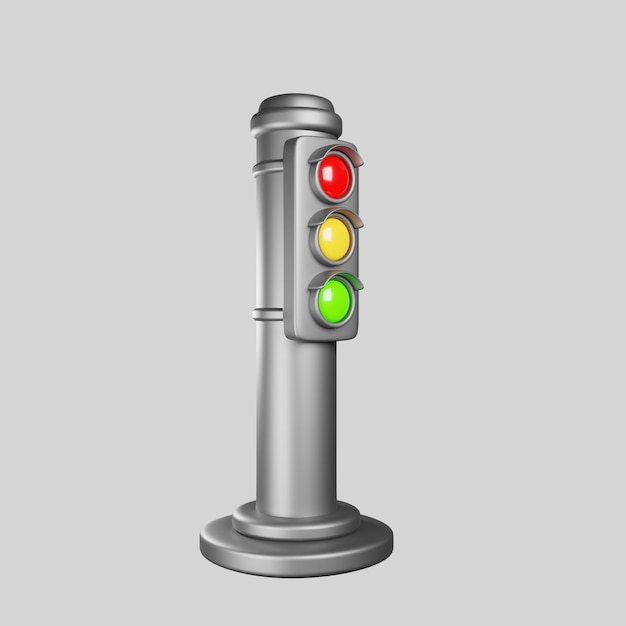 3d render traffic light icon with cartoon style
