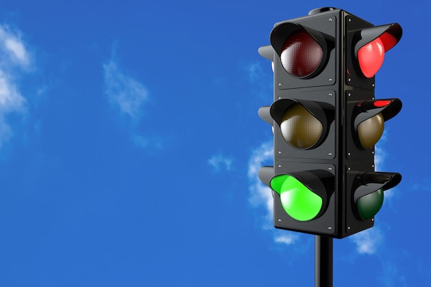 3d render traffic lights with bluesky background