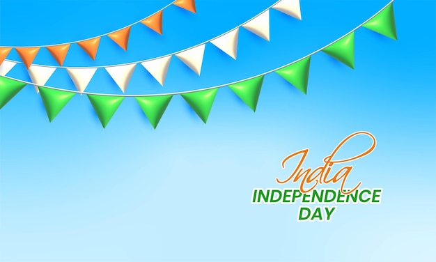 3d Render of tricolor triangle hanging decoration on blue BG Happy Independence Day