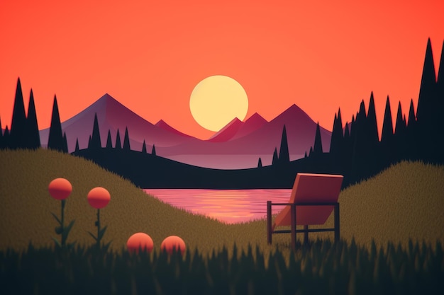 Photo 3d render of a twilight summer landscape background
