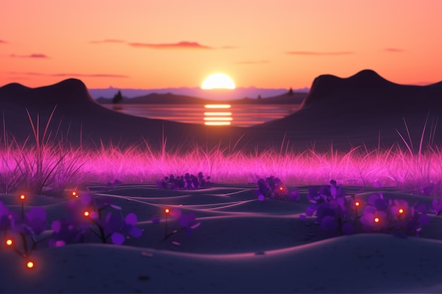 3D Render of a Twilight Summer Landscape Background