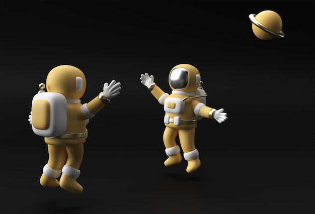 3d Render Two Happy Astronaut Jumping 3d illustration Design.