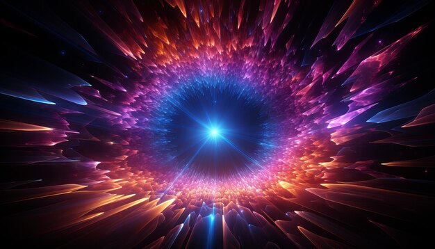 Фото 3d рендеринг ультрафиолетовый неоновый портал светящиеся линии туннель виртуальная реальность абстрактный фон