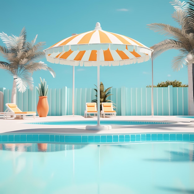 3d render of umbrellahot weather water pool