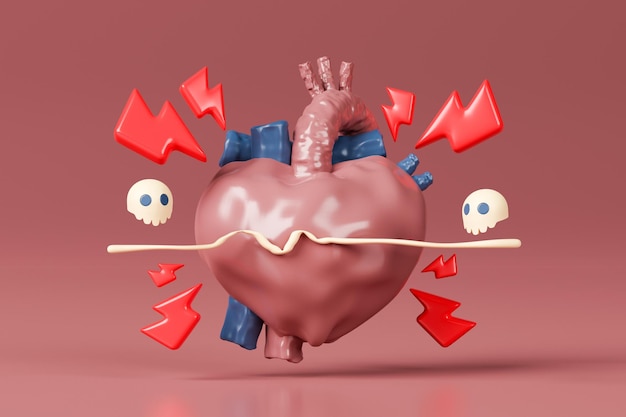 Photo 3d render unhealthy heart concept heart disease illustration