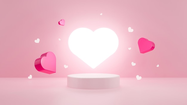 3D Render Valentines Day Stage podium with glowing heart decoration Product display