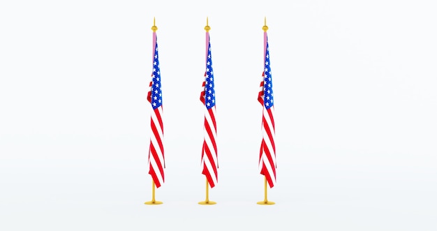 3D render van 3 Amerikaanse vlag voor Memorial Day, 4 juli, Independence Day.